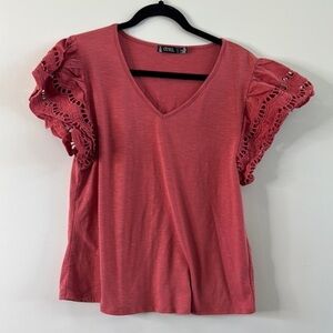 Coral Lace Sleeve Women's Top
